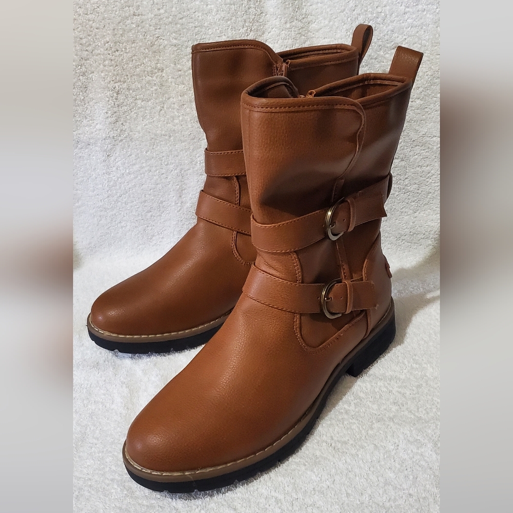 Nautica Calavar Women’s 8.5 Brown Faux Leather Zip Adjustable Buckle